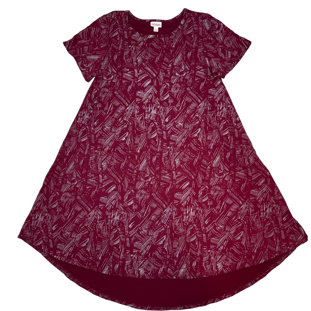 LuLaRoe Womens Dress Carly 3XL Dark Red Silver Foil Stripes Elegant Hi-Low NWT